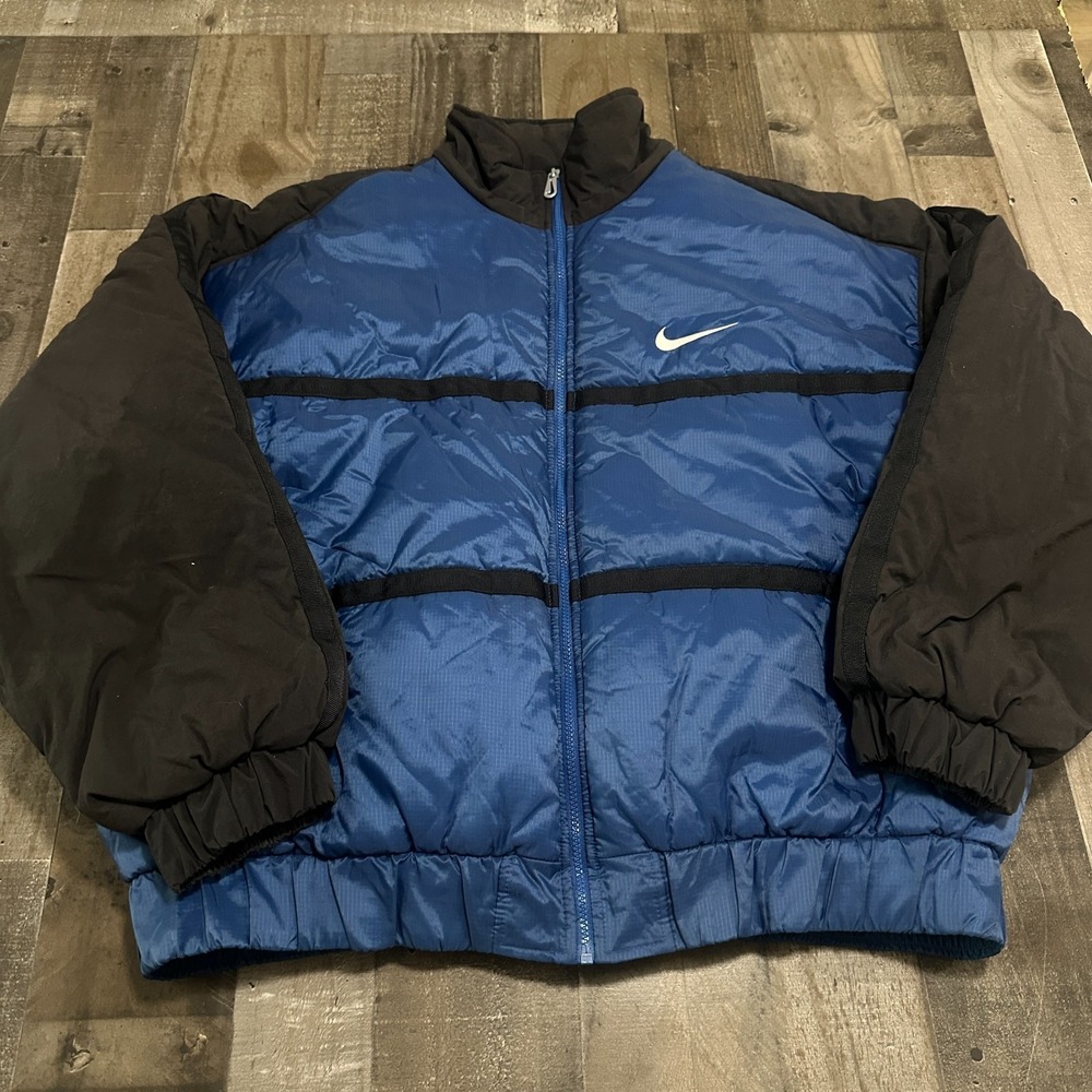 Vintage Nike Blue Black Puffer Jacket Mens 2XL Y2K Insulated Full Zip